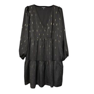 Madewell Metallic Jacquard Mini Dress Size L Tiered Faux Wrap Dark Romantic